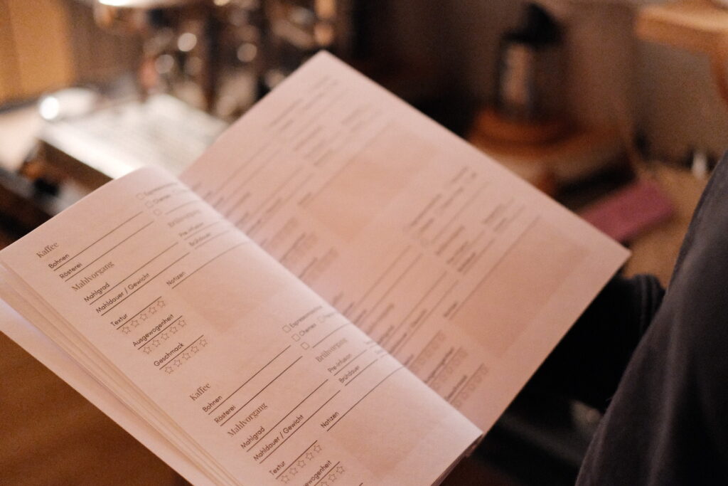 BrewUp Kaffee Logbuch Ansicht der Inhaltsseiten zum Festhalten der Informationen